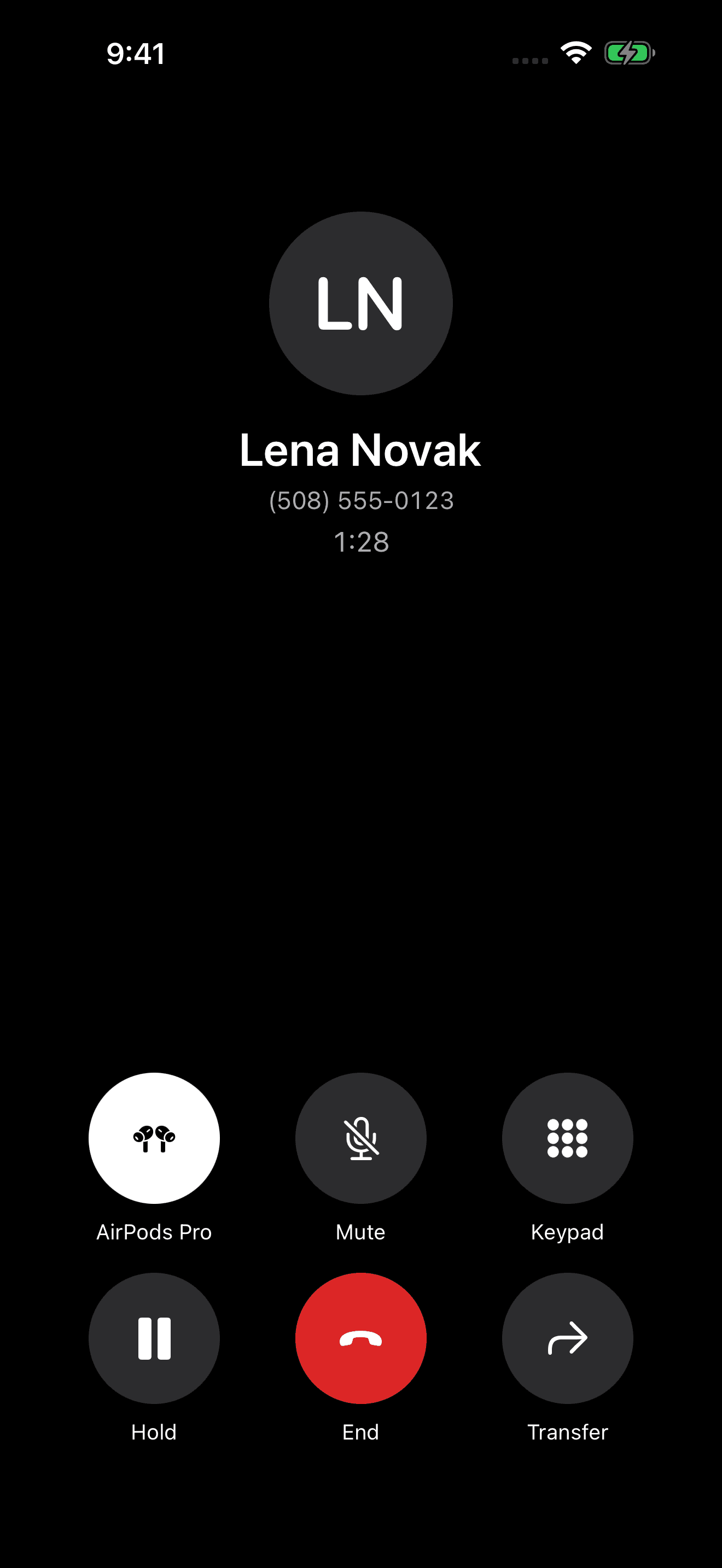 A call on the iPhone app, heard through AirPods.