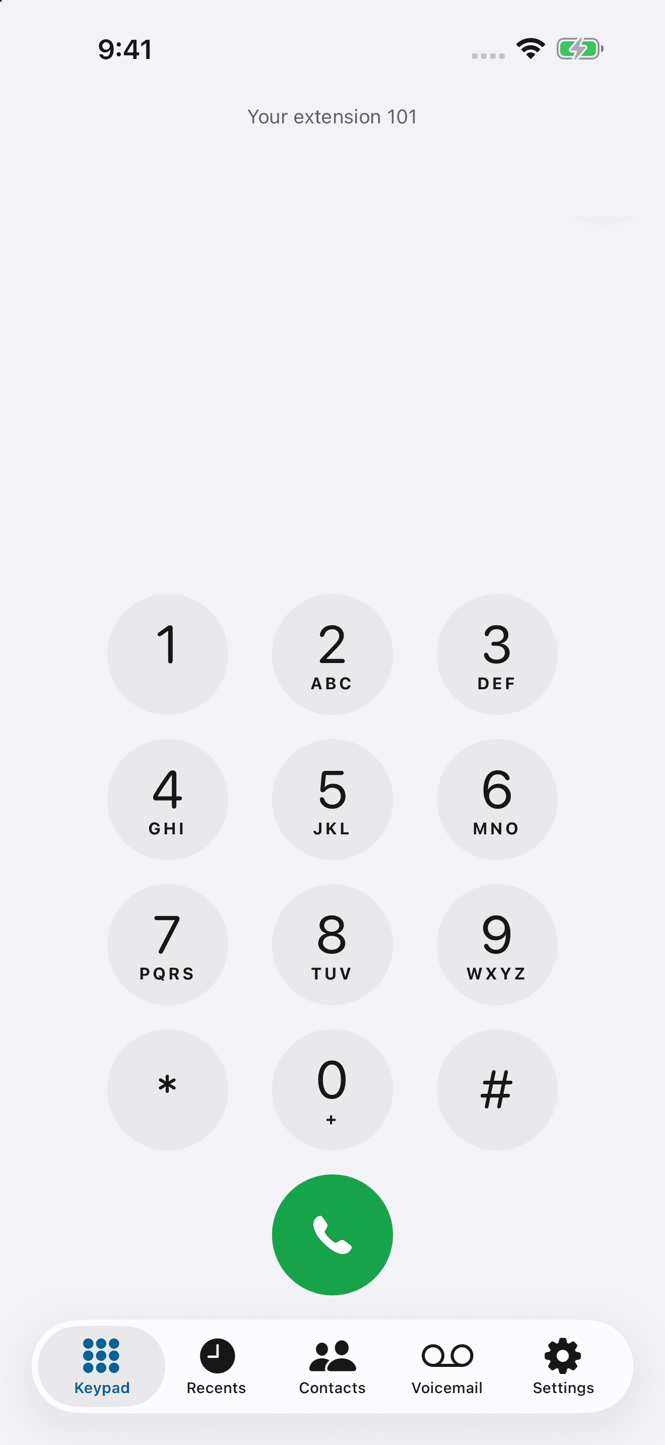 The keypad in the iPhone app.